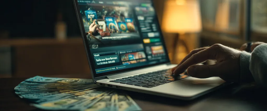 Online gambling Australia player setting budget limits on laptop before playing pokies.
